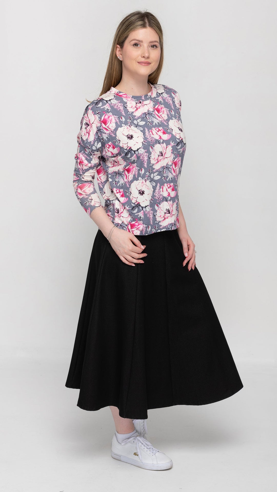 Dolman Jersey Monkey Top Grey Pink Floral Print