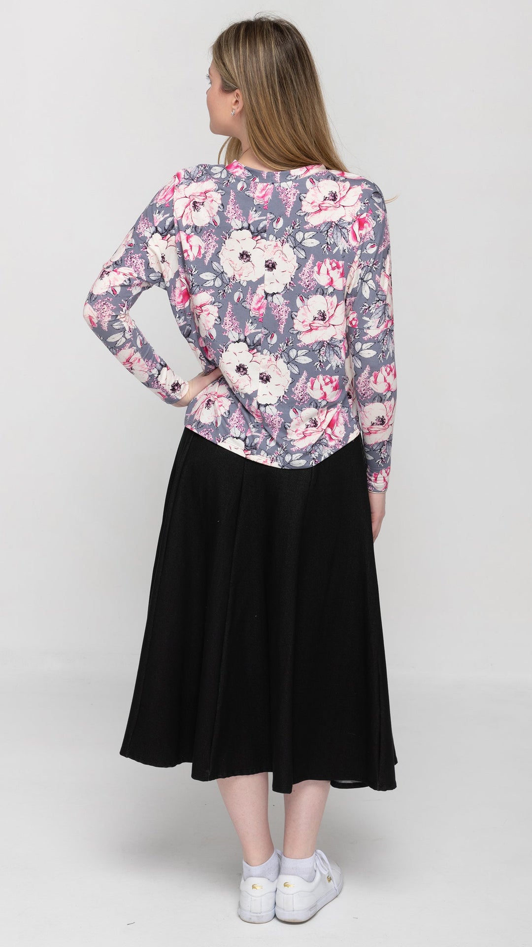 Dolman Jersey Monkey Top Grey Pink Floral Print