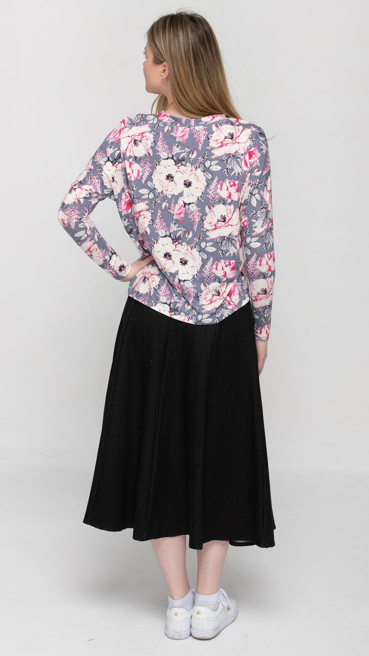 Dolman Jersey Monkey Top Grey Pink Floral Print