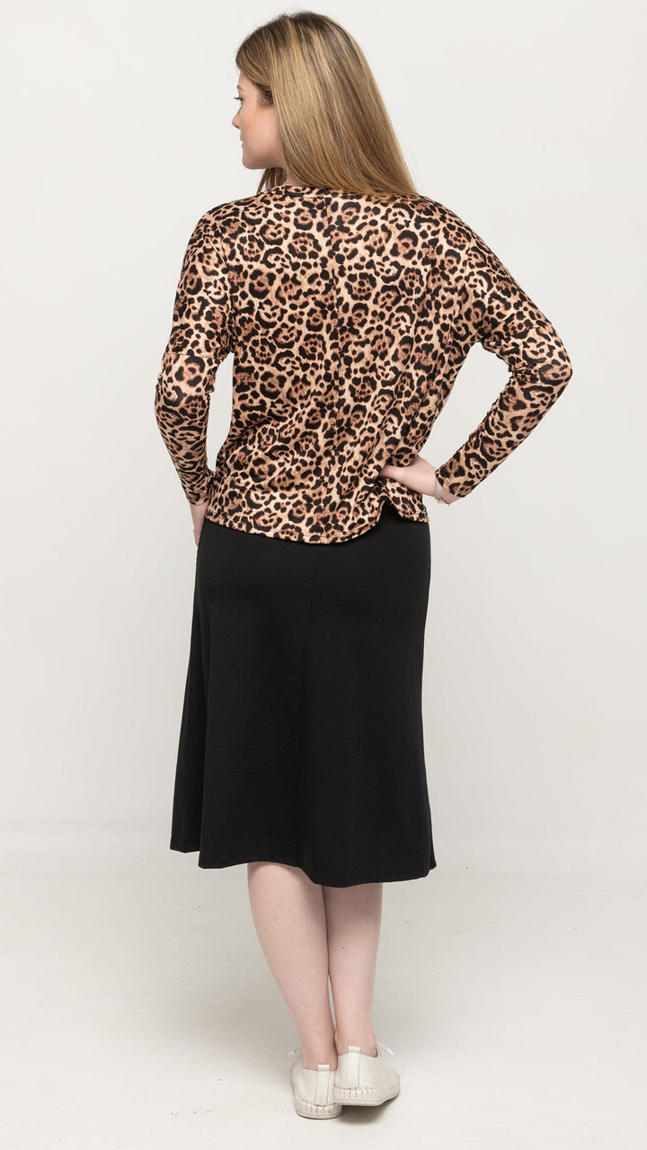 Dolman Jersey Monkey Top- Black/ Brown Leopard