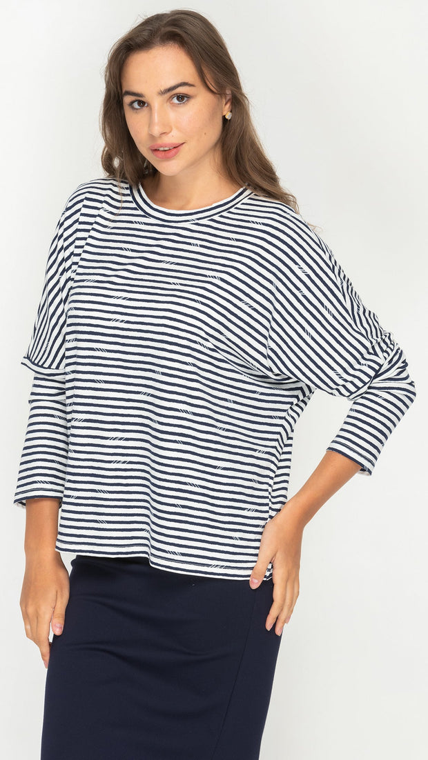 Dolman Monkey Top - Navy Stripes