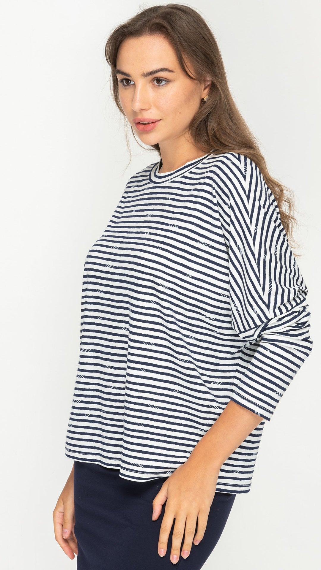 Dolman Monkey Top - Navy Stripes