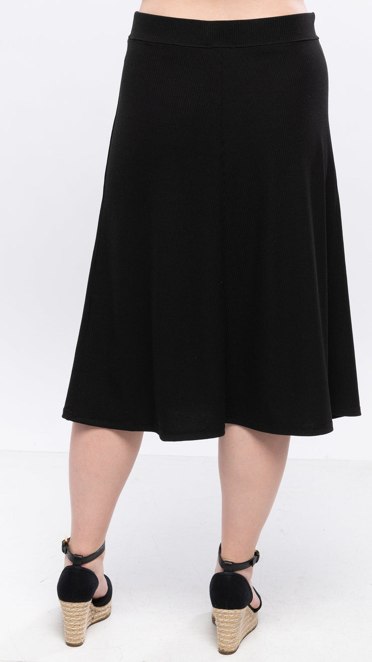 A-Line Rib Midi Skirt - Black