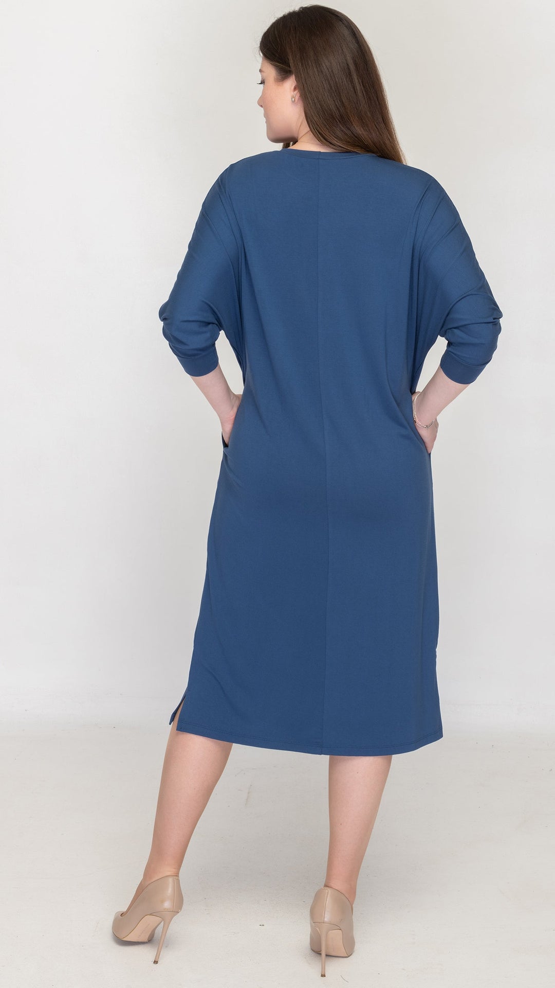 2107 Bamboo Cocoon Dress with Pockets Dusty Denim