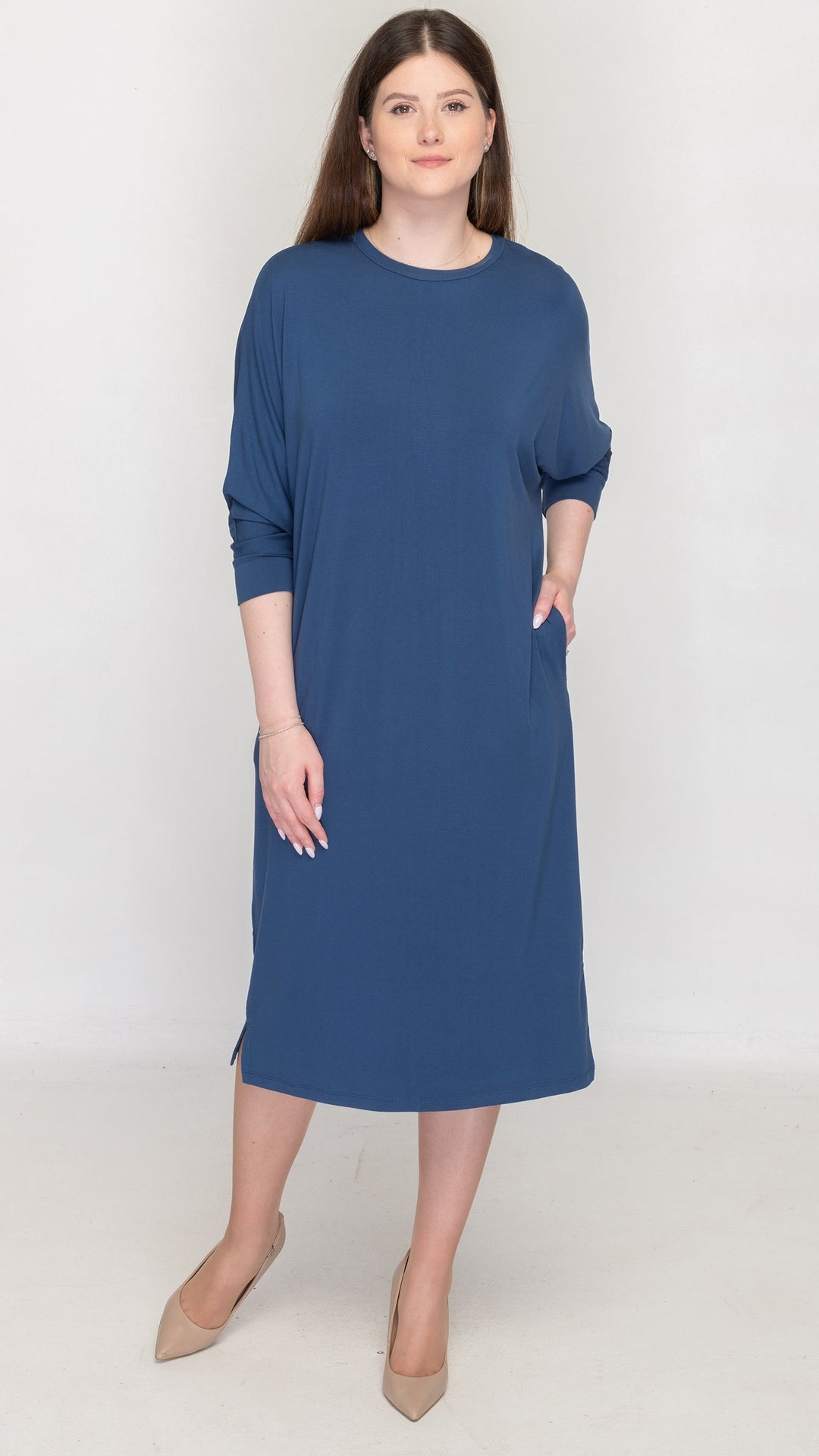2107 Bamboo Cocoon Dress with Pockets Dusty Denim