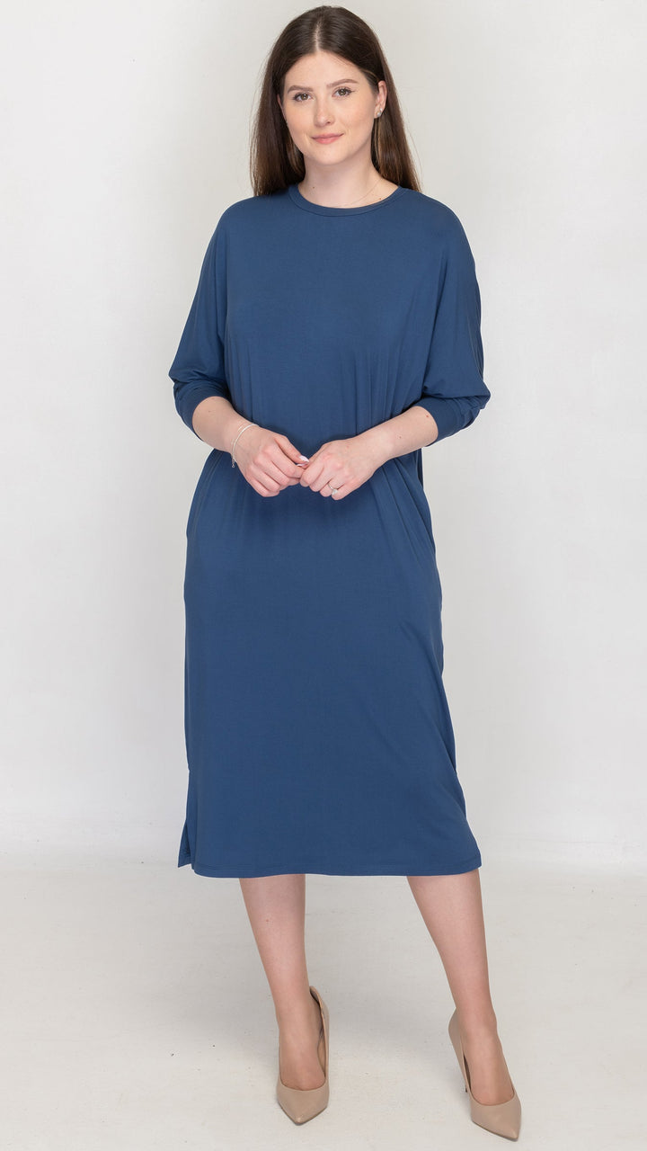 2107 Bamboo Cocoon Dress with Pockets Dusty Denim