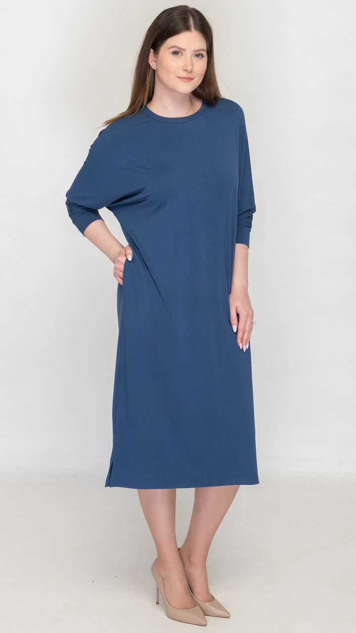 2107 Bamboo Cocoon Dress with Pockets Dusty Denim