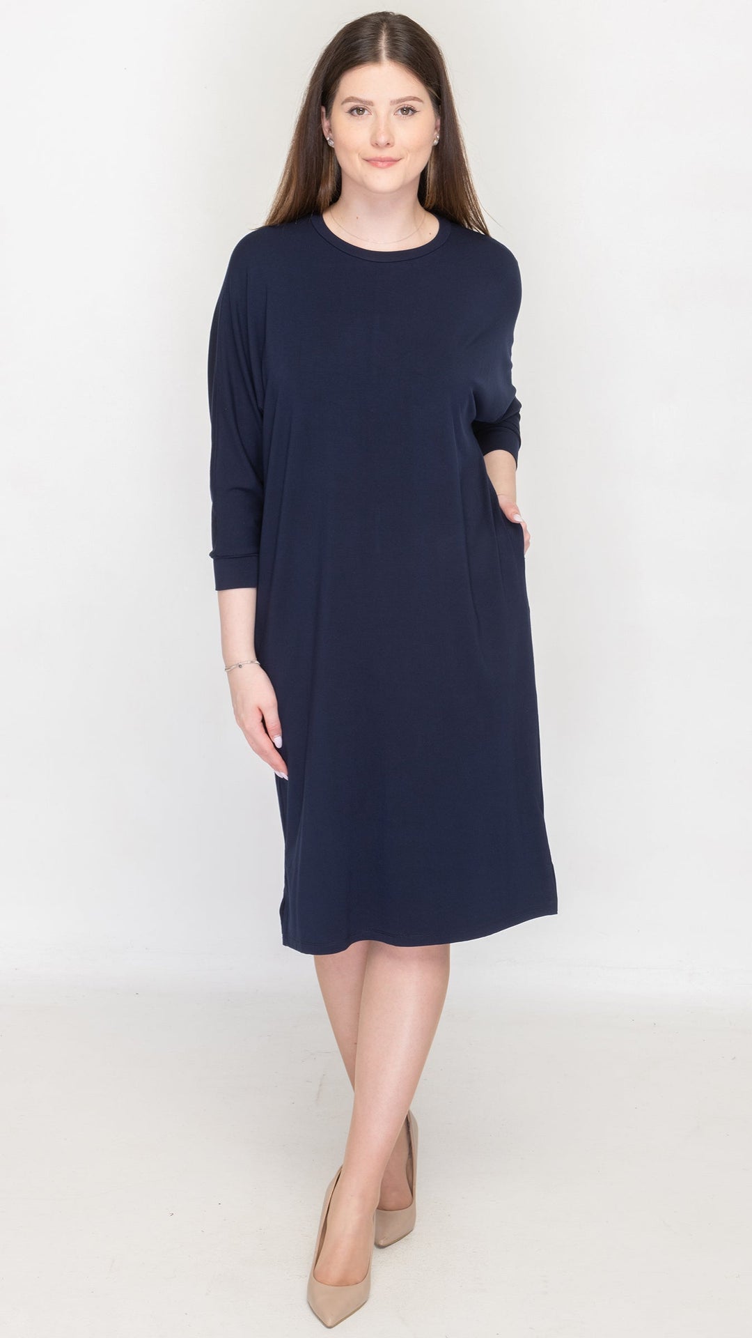 2107 Bamboo Cocoon Dress with Pockets Navy
