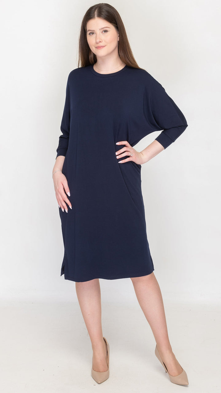2107 Bamboo Cocoon Dress with Pockets Navy