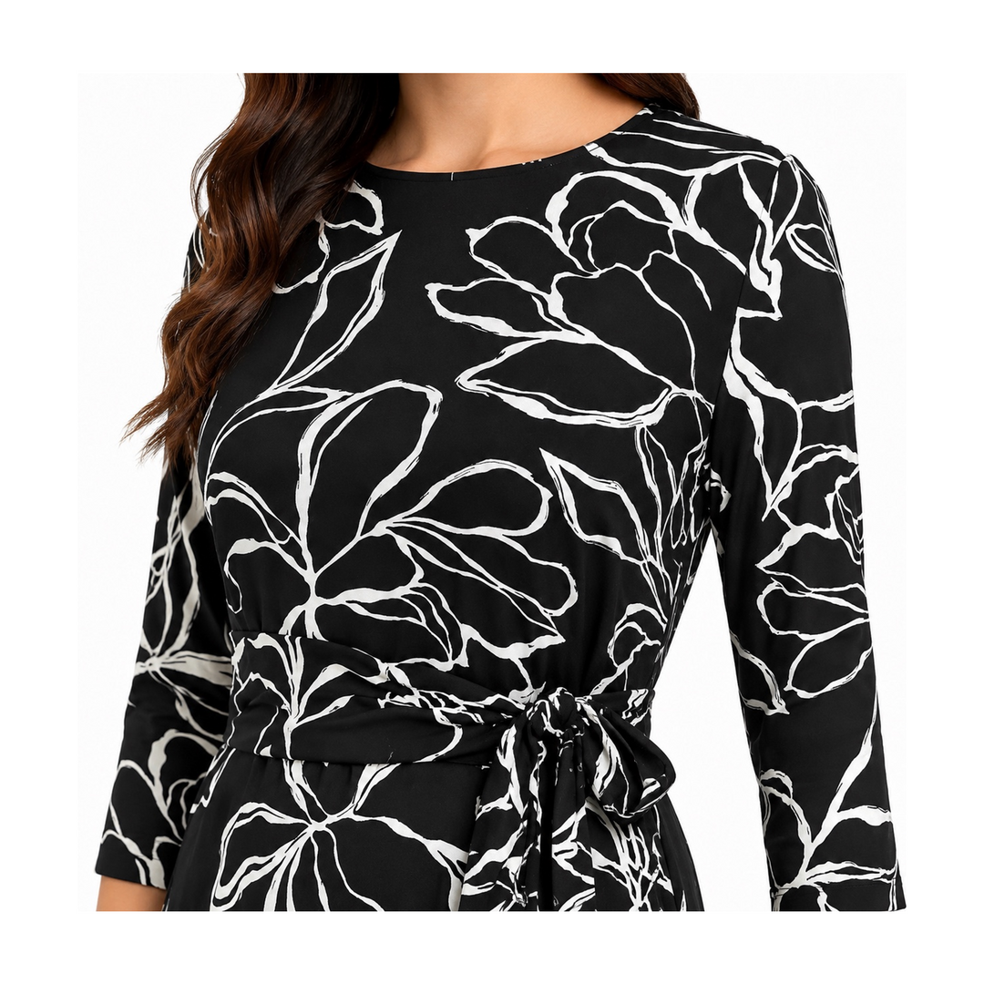 Side Tie Maxi Dress - Black White Stencil