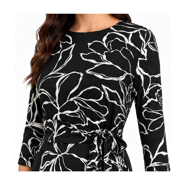 Side Tie Maxi Dress - Black White Stencil