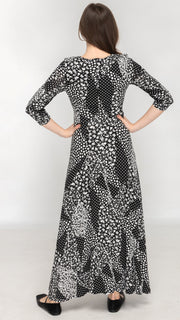 Side Tie Maxi Dress - Black/White Ditsy Print