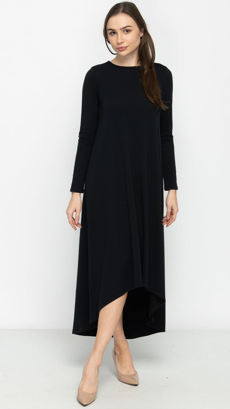 Soft Terry Hi Low Dress - Black