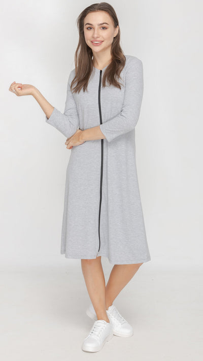 Zip Dress - Contrast Zipper - Grey