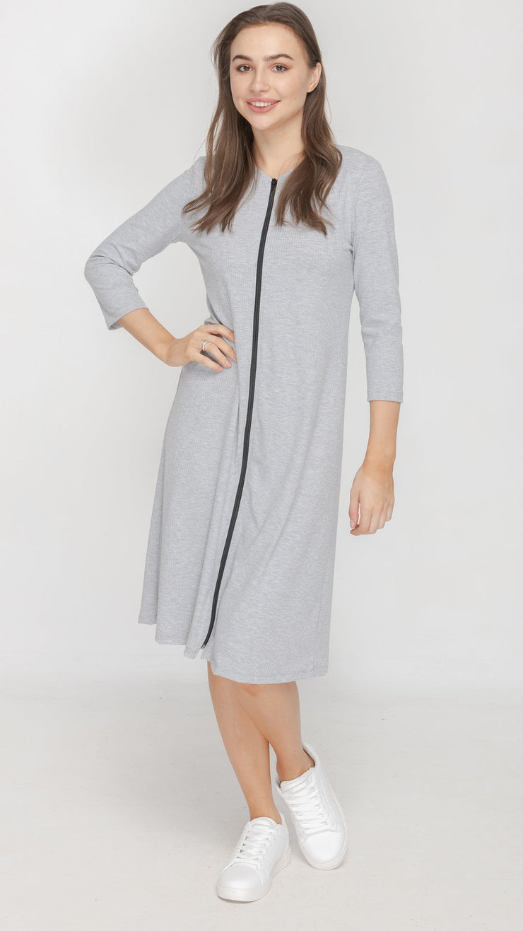 Zip Dress - Contrast Zipper - Grey