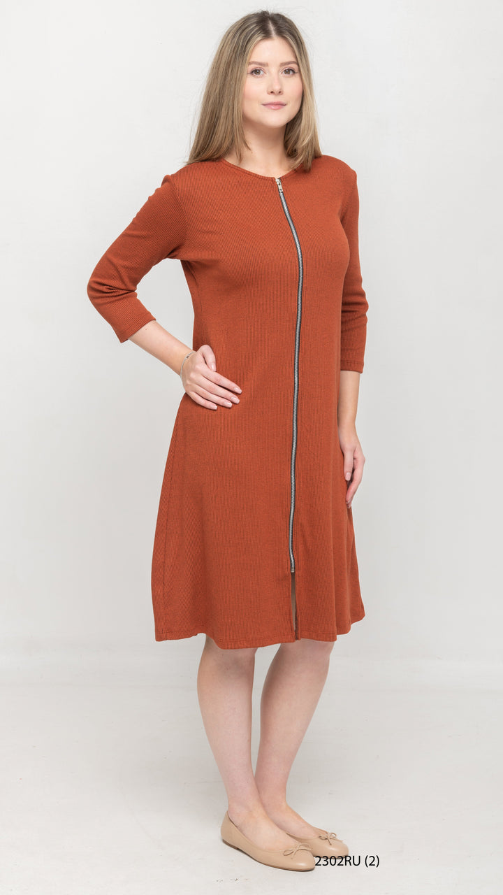2302 Zip Dress Rust Orange, view 1