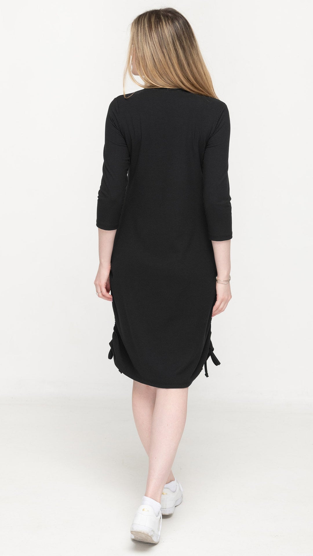 Rib Ruched Dress -Black