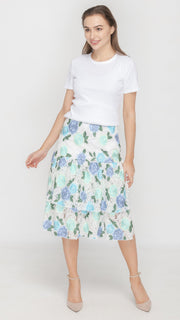 Ruffle Skirt - White Blue Floral Lace