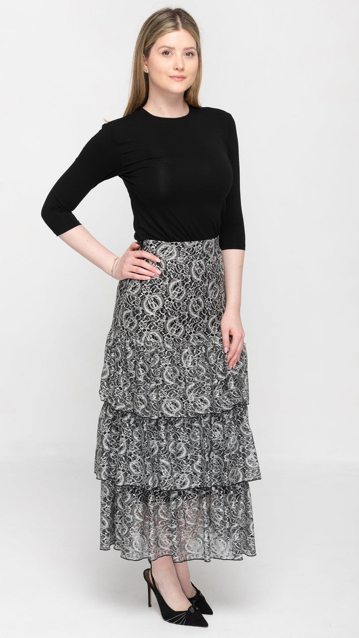 Ruffle Skirt Black/White Lace
