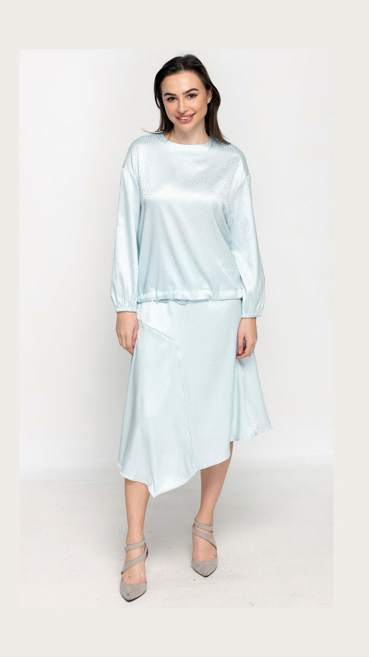 Asymmetric Satin Skirt - Patterned Powder Blue