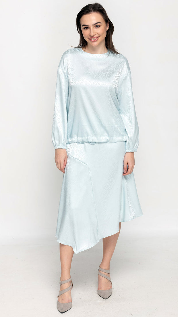 Asymmetric Satin Skirt - Patterned Powder Blue