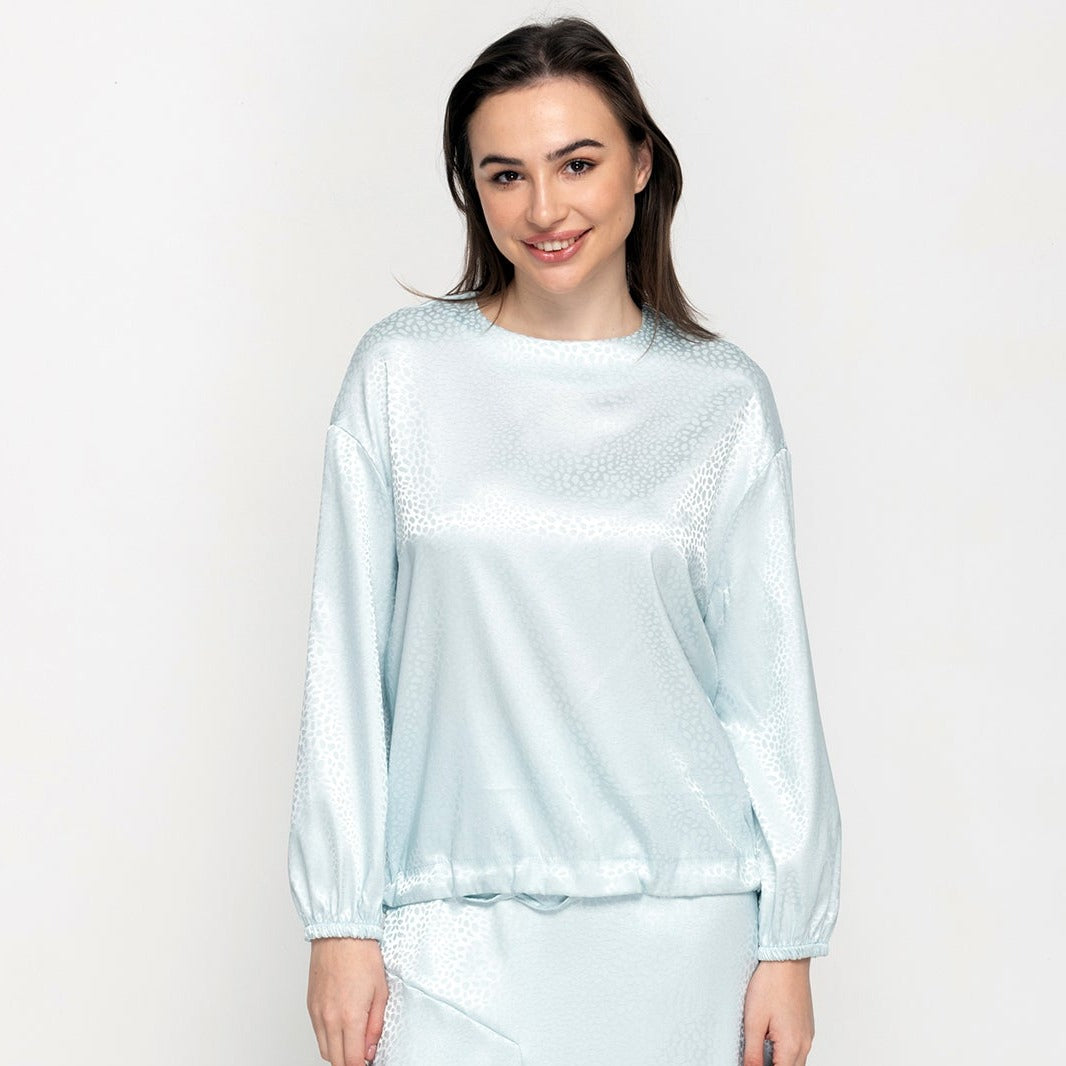 Square Satin Top - Patterned Powder Blue