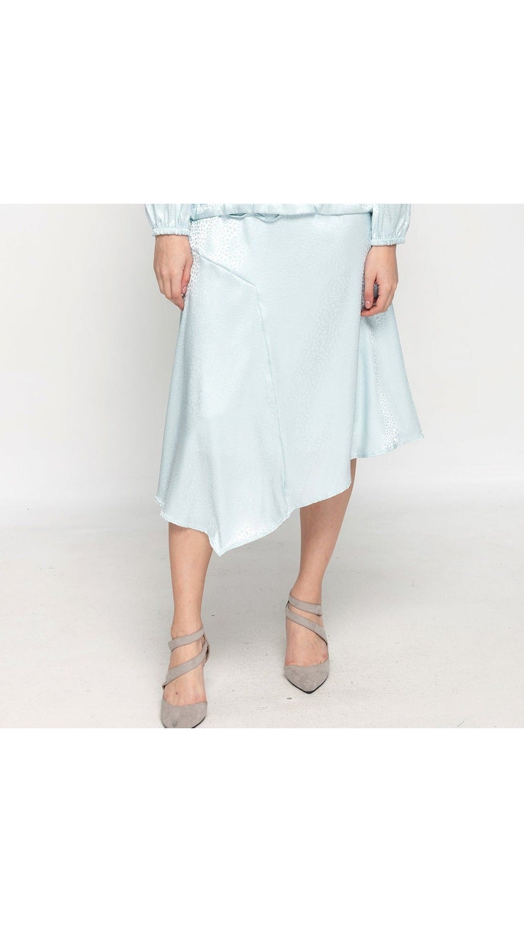 Asymmetric Satin Skirt - Patterned Powder Blue