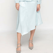 Asymmetric Satin Skirt - Patterned Powder Blue