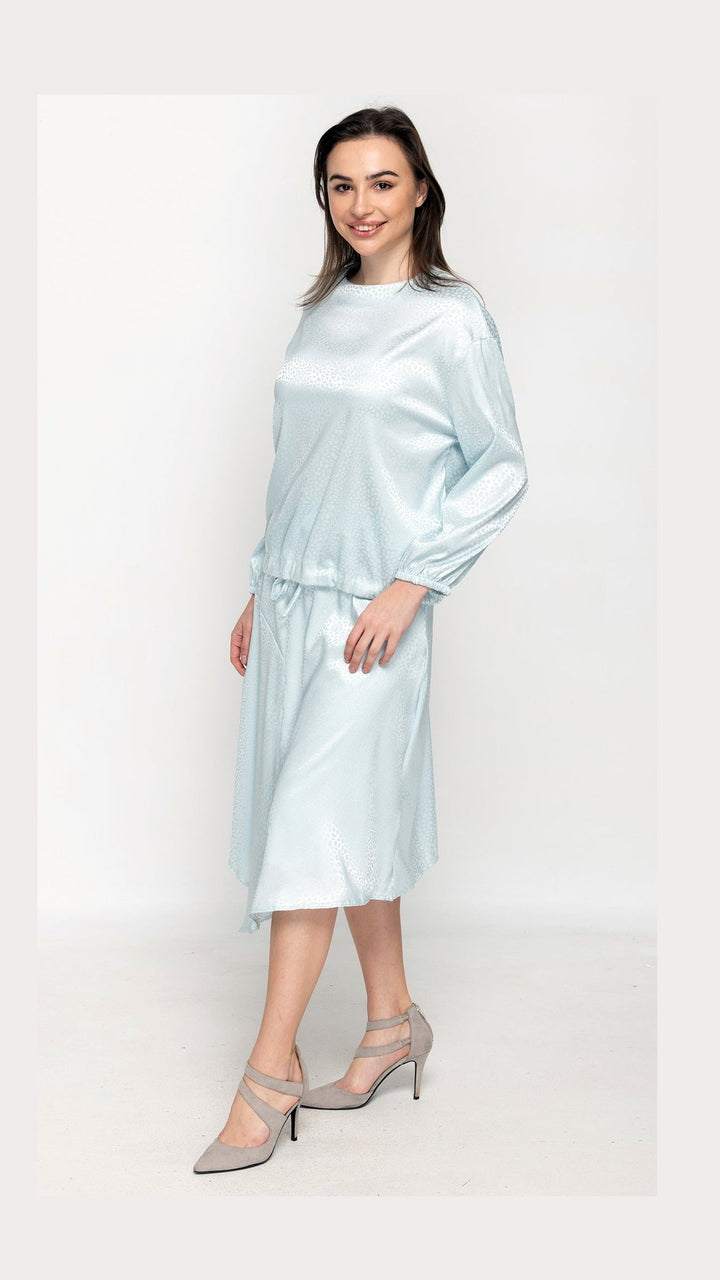 Asymmetric Satin Skirt - Patterned Powder Blue