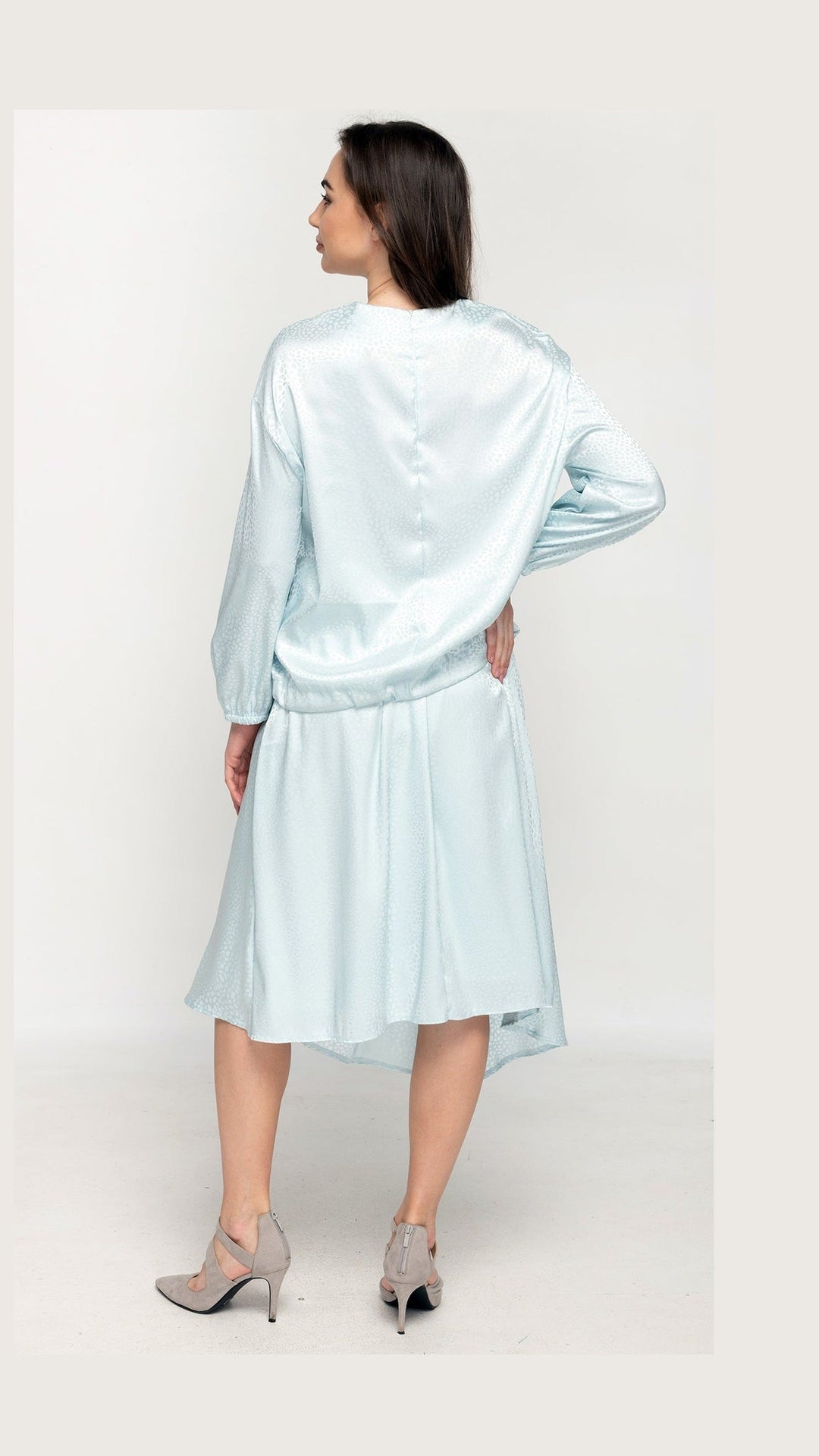 Asymmetric Satin Skirt - Patterned Powder Blue