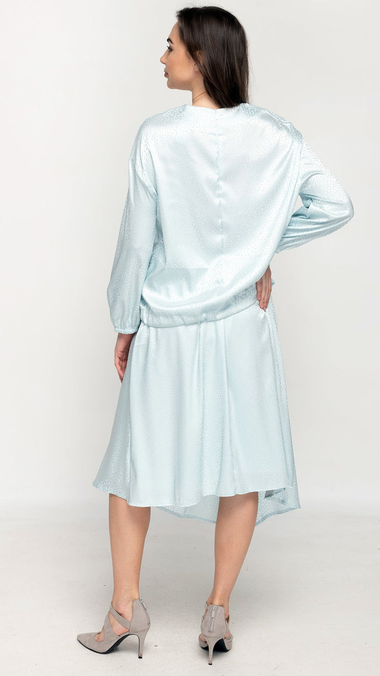 Asymmetric Satin Skirt - Patterned Powder Blue