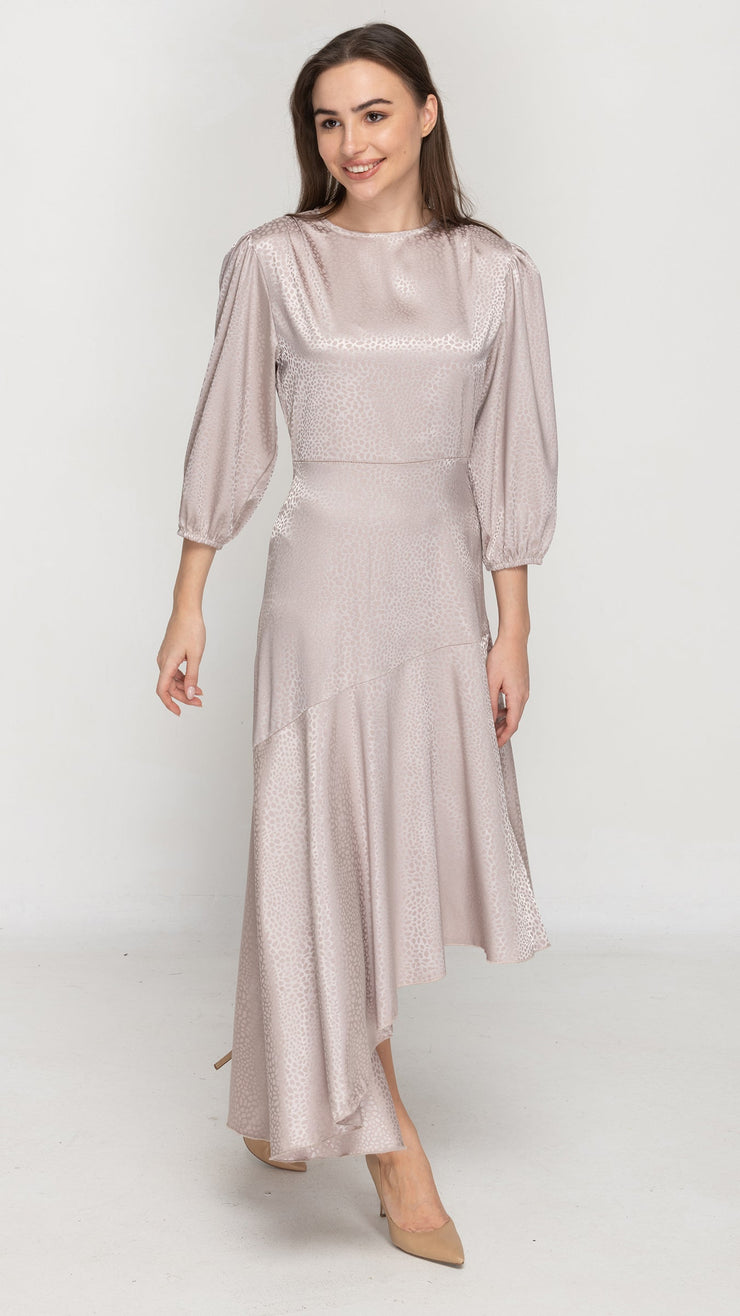 Satin Asymmetrical Dress - Patterned Ice Mocha