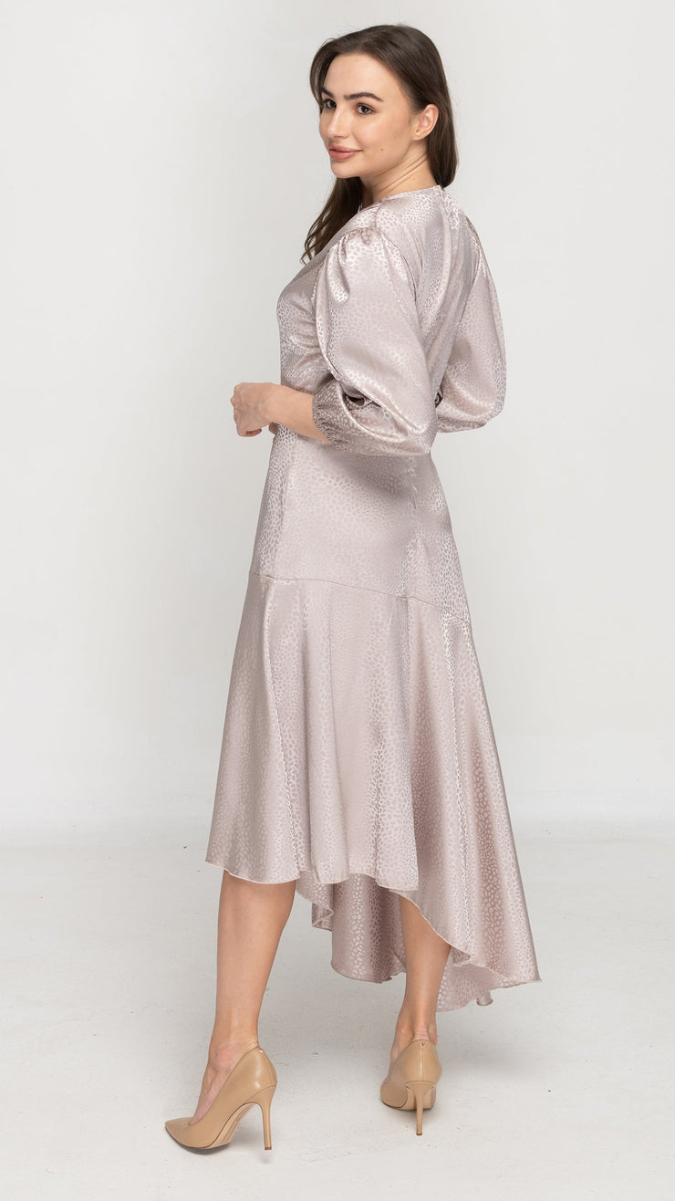 Satin Asymmetrical Dress - Patterned Ice Mocha