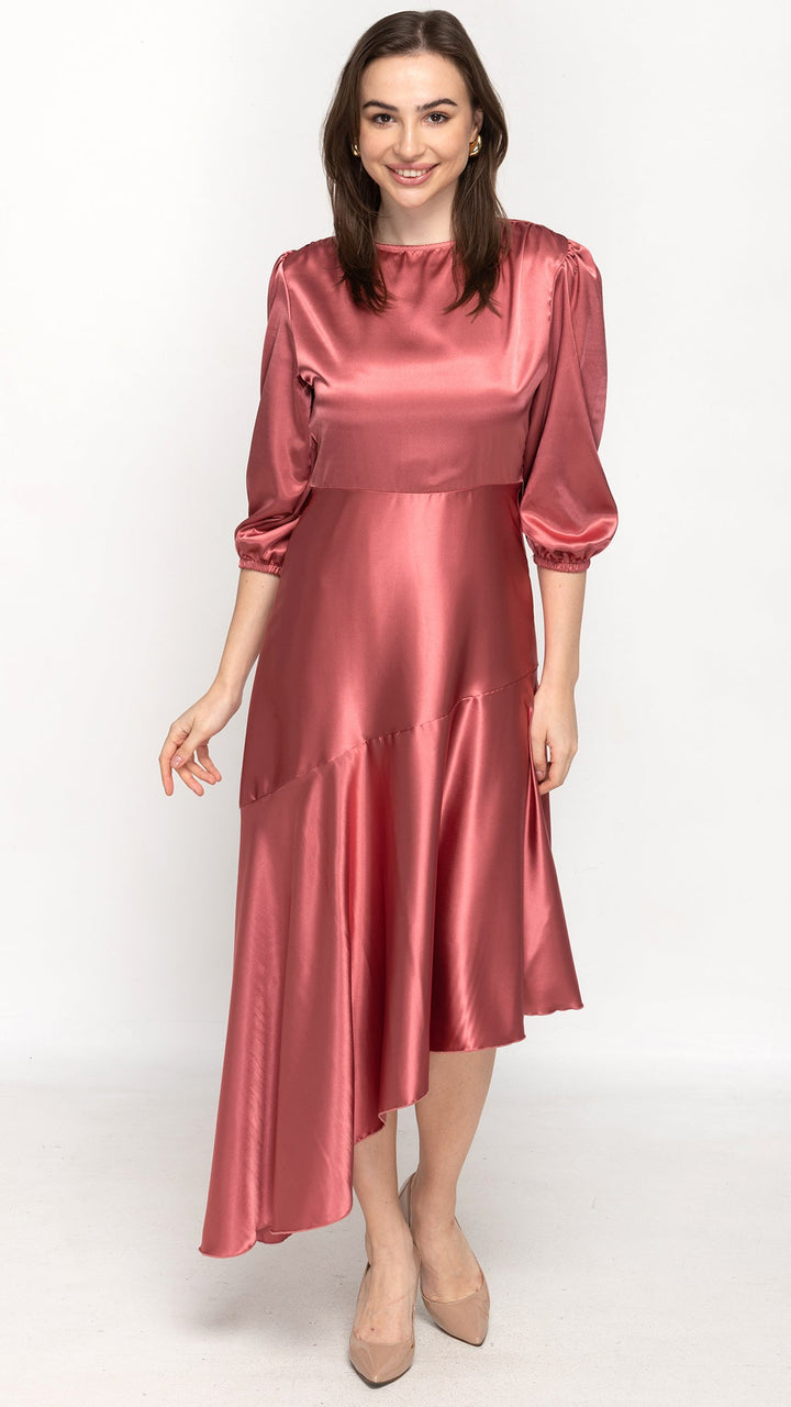 Satin Asymmetrical Dress - Marsala