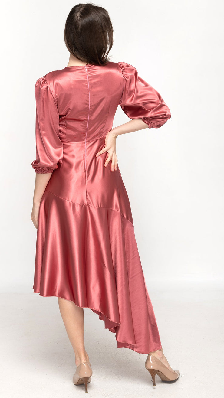 Satin Asymmetrical Dress - Marsala