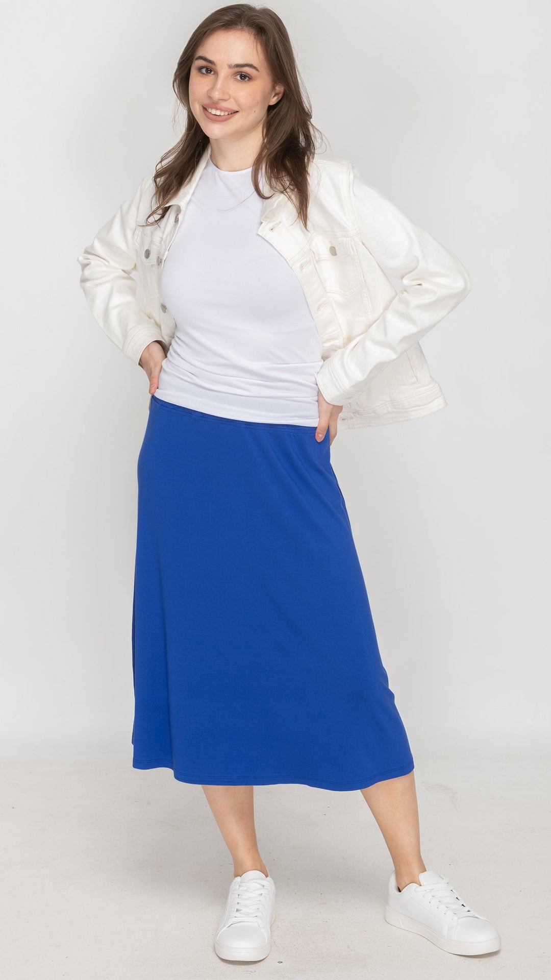 Jersey Flare Midi Skirt - Royal Blue