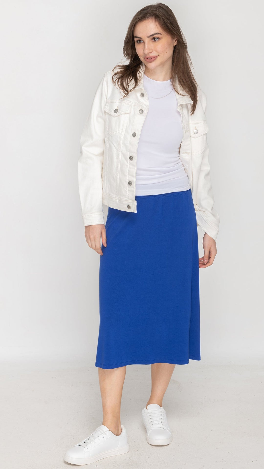 2404 Royal Blue Jersey Midi Skirt - view 3