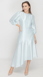 Satin Asymmetrical Dress - Patterned Powder Blue