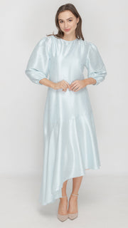 Satin Asymmetrical Dress - Patterned Powder Blue