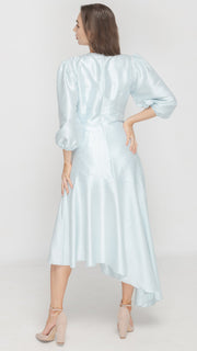 Satin Asymmetrical Dress - Patterned Powder Blue