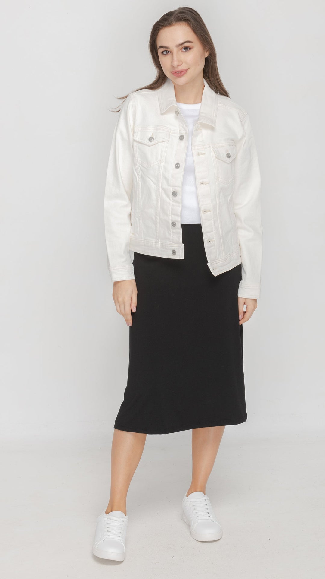 KMW Style 2404 Black Jersey Midi Skirt - Back