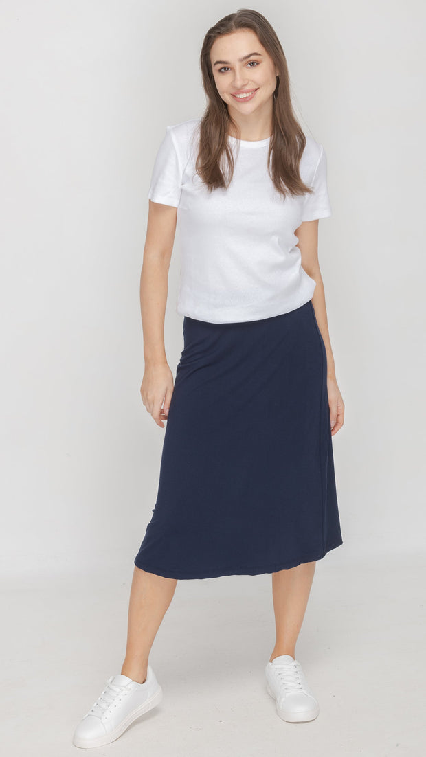 Jersey Flare Midi Skirt - Navy