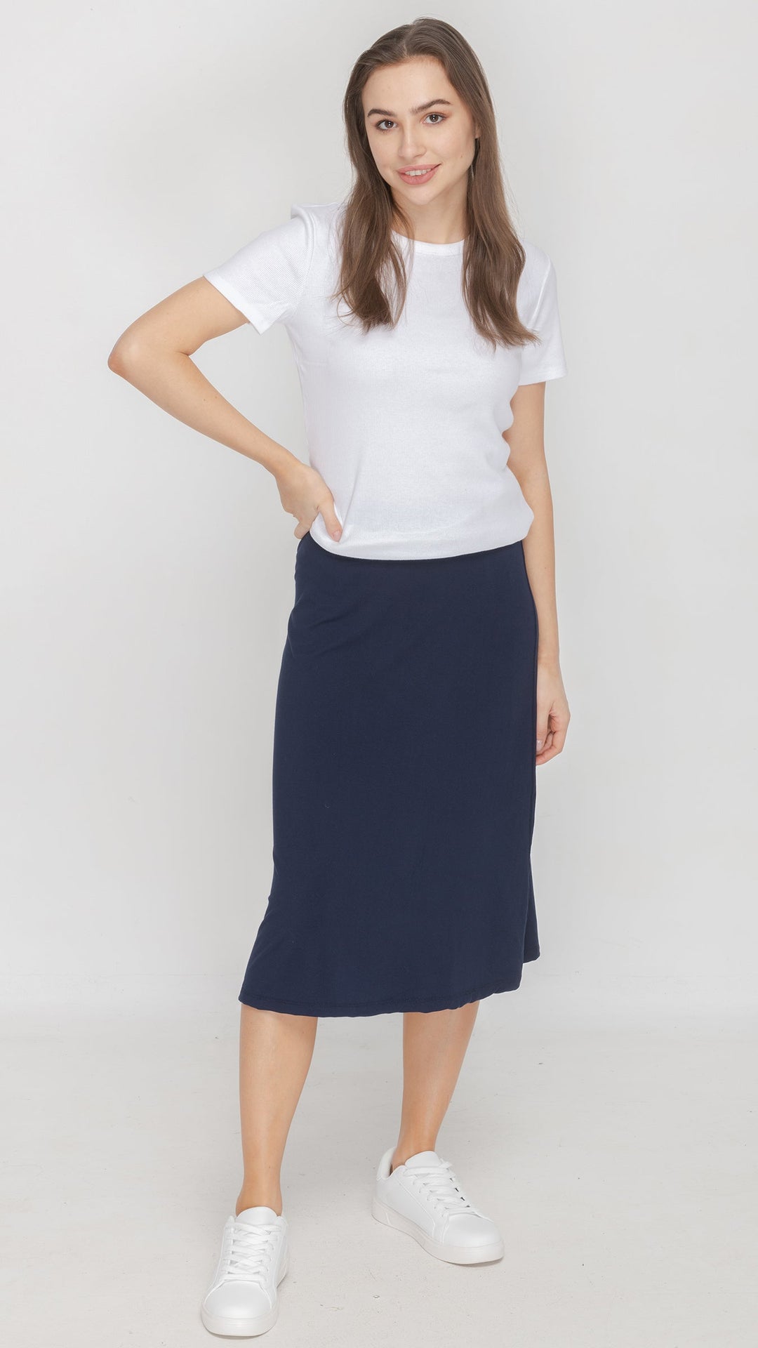 Jersey Flare Midi Skirt - Navy