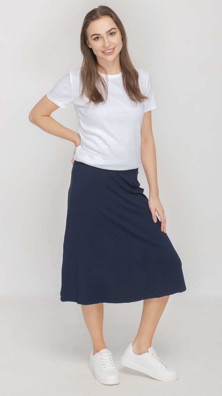 Jersey Flare Midi Skirt - Navy