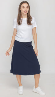 Jersey Flare Midi Skirt - Navy