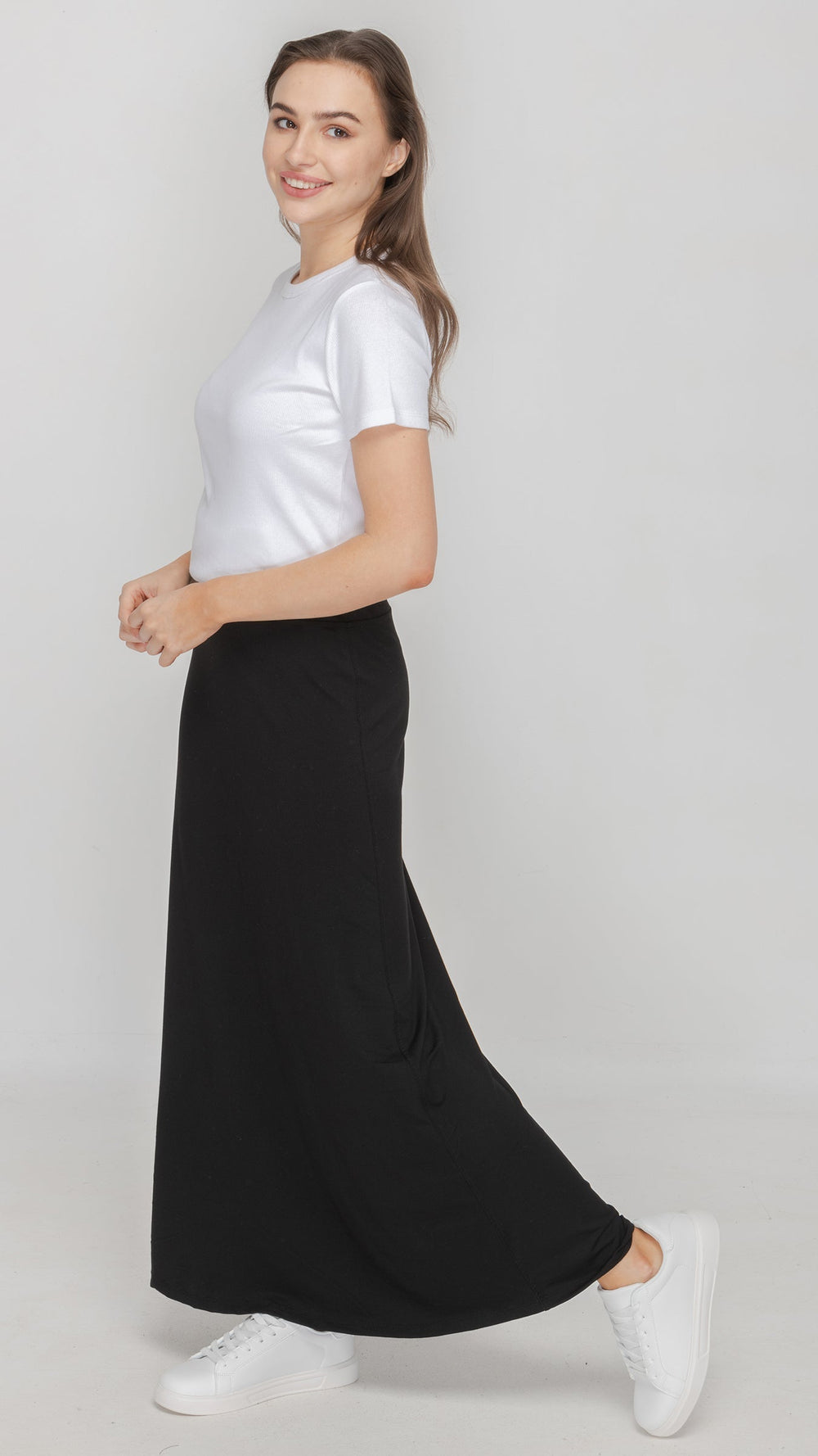 KMW Style 2405 Black Jersey Maxi Skirt - Side