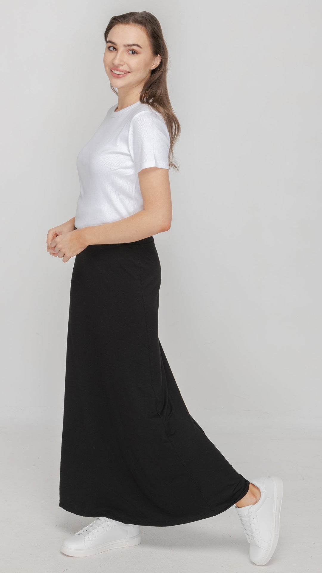 KMW Style 2405 Black Jersey Maxi Skirt - Side