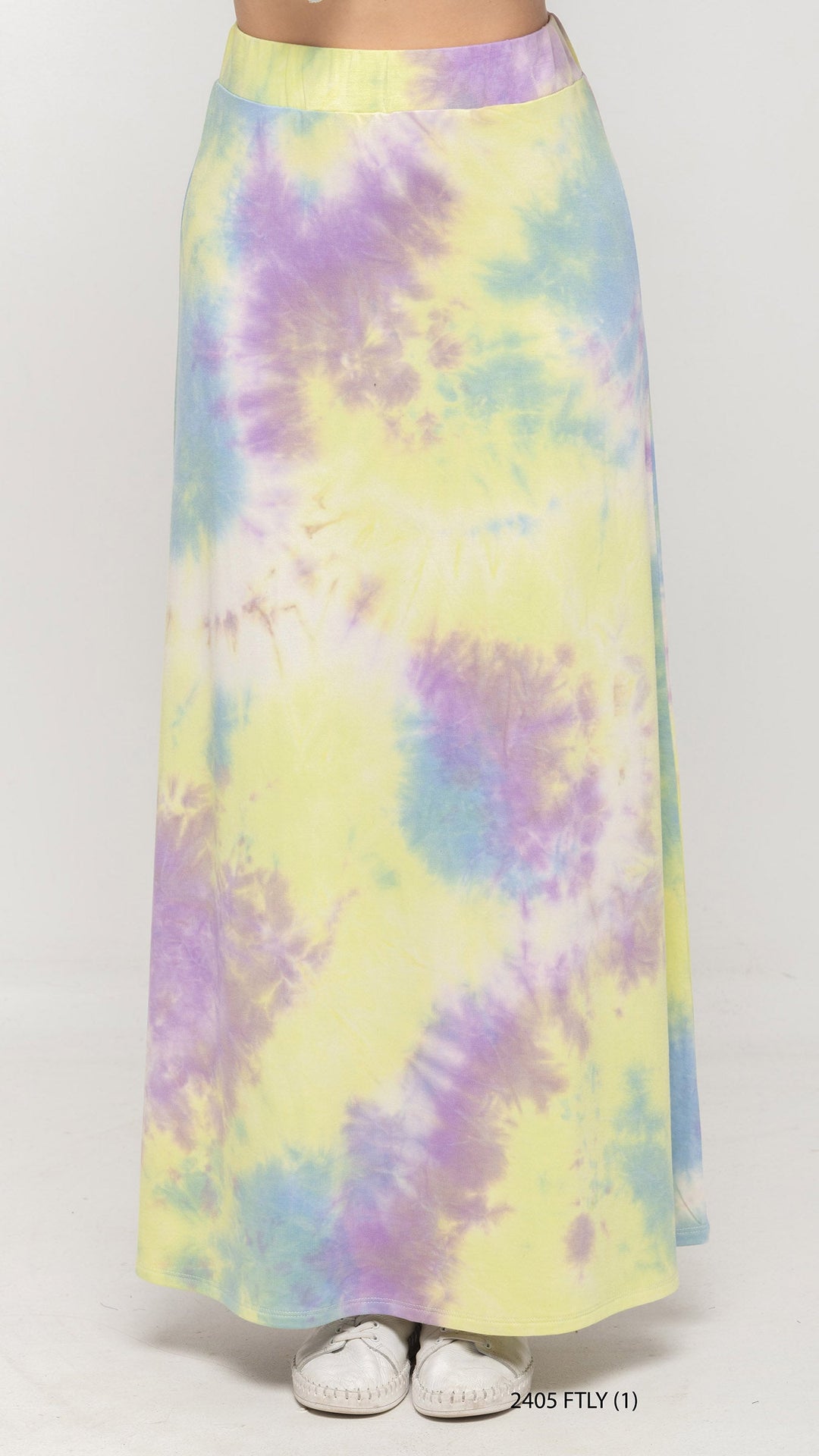 Pastel Yellow Tie Dye Print Maxi Skirt