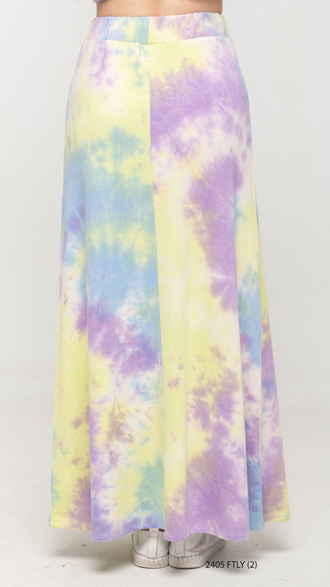 Pastel Yellow Tie Dye Print Maxi Skirt