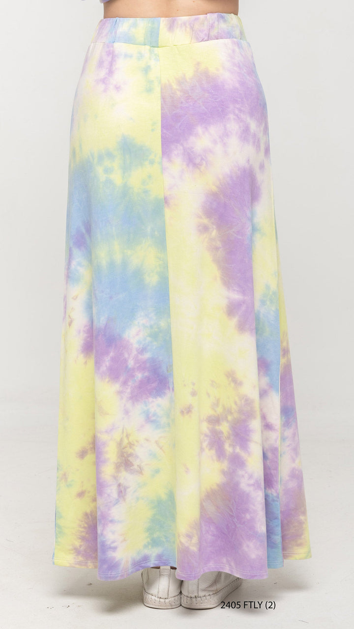 Pastel Yellow Tie Dye Print Maxi Skirt